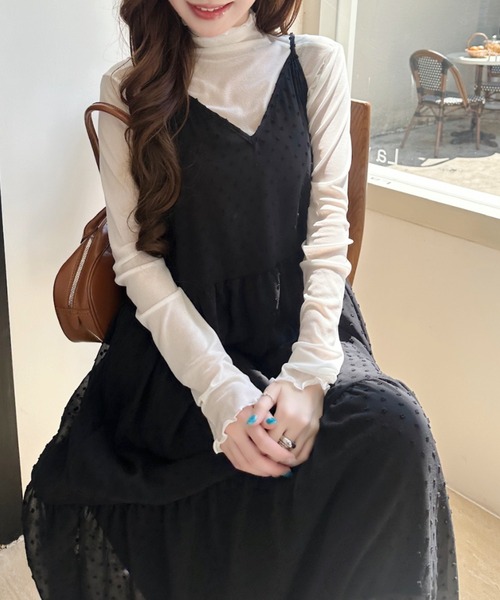 Ada.(エイダ)の「立体ドット ティアード ロング キャミワンピース(ワンピース・レディース・ブラック/アイボリー・FREE)」の5枚目の写真