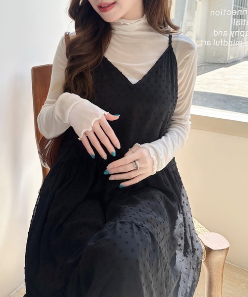 Ada.(エイダ)の「立体ドット ティアード ロング キャミワンピース(ワンピース・レディース・ブラック/アイボリー・FREE)」の6枚目の写真