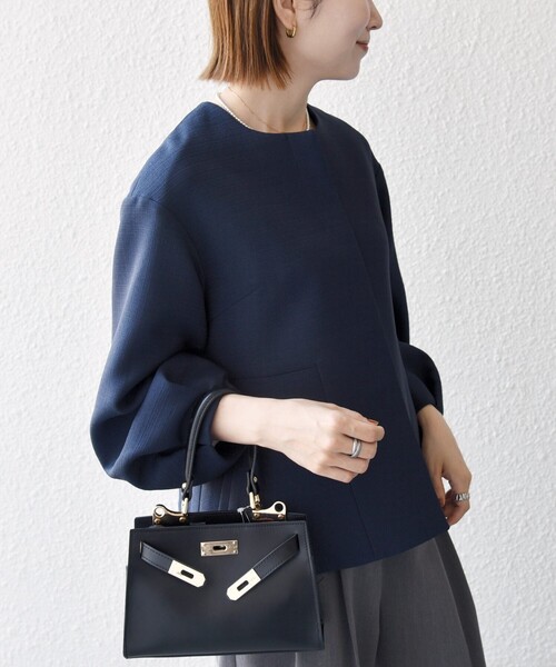 SHIPS any（シップス エニィ）の「SHIPS any:〈手洗い可能〉パフ スリーブ ノーカラー ジャケット［NAVY BLUE］（ノーカラージャケット・レディース・ネイビー/ナチュラル・ONE SIZE）」の14枚目の写真
