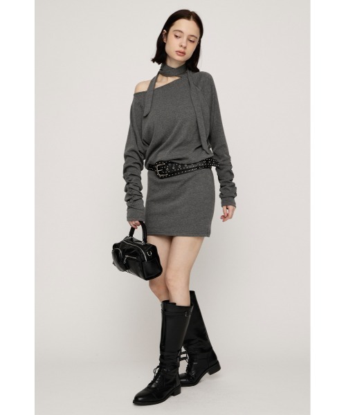SLY(スライ)の「DOLMAN CUT TIE S/OP ドルマンスウェットショートワンピース 秋服 ミニワンピース(ワンピース・レディース・カーキ/杢グレー/ブラック・FREE)」の8枚目の写真