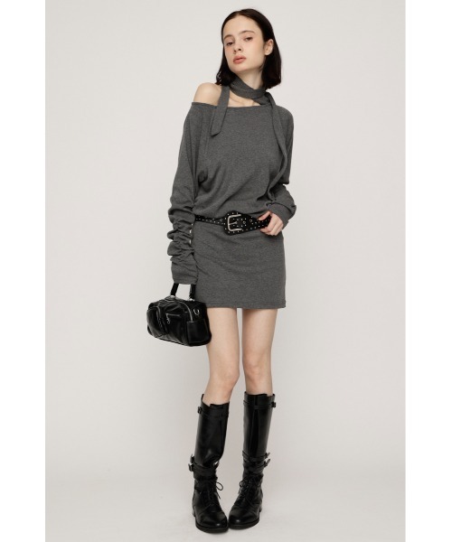 SLY(スライ)の「DOLMAN CUT TIE S/OP ドルマンスウェットショートワンピース 秋服 ミニワンピース(ワンピース・レディース・カーキ/杢グレー/ブラック・FREE)」の9枚目の写真