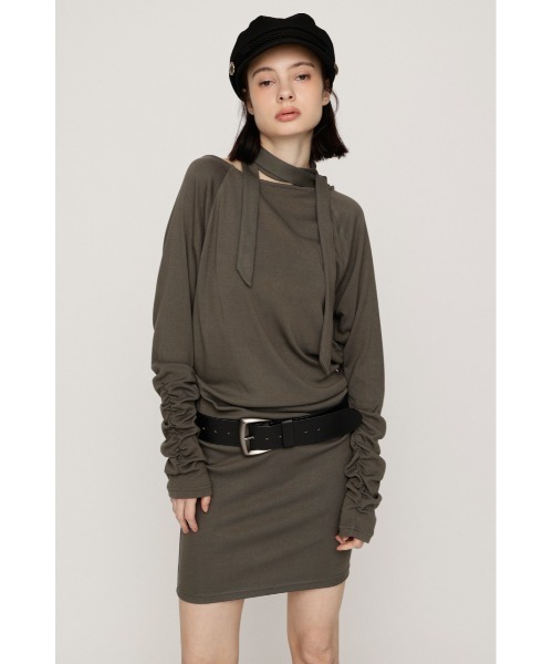 SLY(スライ)の「DOLMAN CUT TIE S/OP ドルマンスウェットショートワンピース 秋服 ミニワンピース(ワンピース・レディース・カーキ/杢グレー/ブラック・FREE)」の22枚目の写真