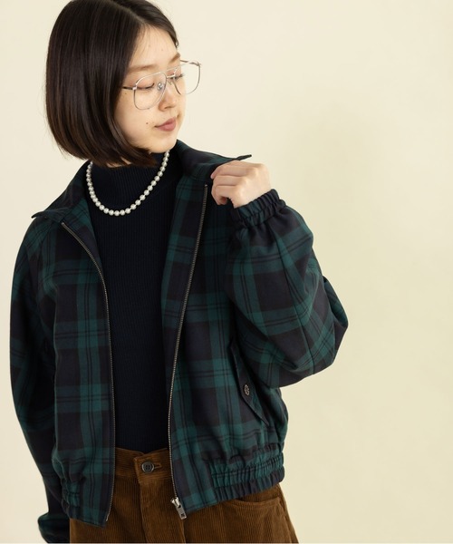 CHILD WOMAN(チャイルドウーマン)の「タータンチェック/Wトロ ハリントンジャケット(ブルゾン・レディース・ネイビー/レッド/グリーン・FREE)」の1枚目の写真