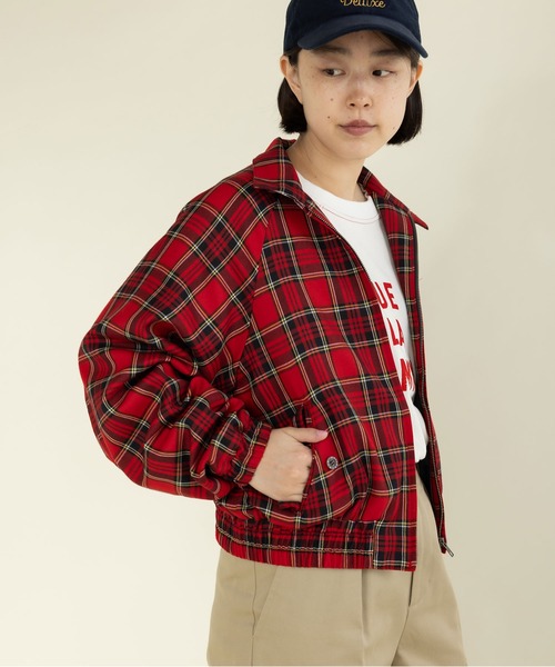 CHILD WOMAN(チャイルドウーマン)の「タータンチェック/Wトロ ハリントンジャケット(ブルゾン・レディース・ネイビー/レッド/グリーン・FREE)」の7枚目の写真