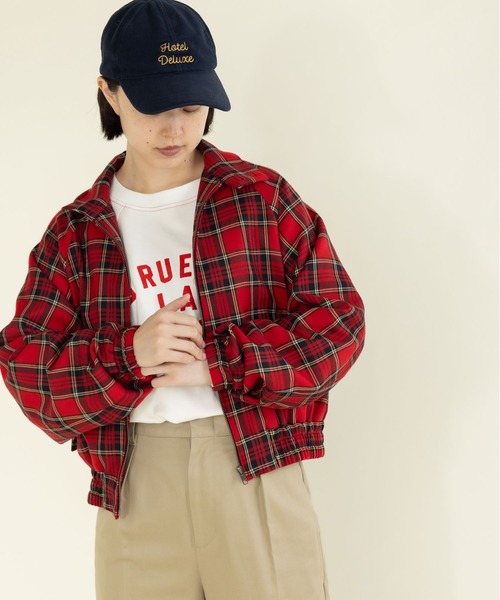 CHILD WOMAN(チャイルドウーマン)の「タータンチェック/Wトロ ハリントンジャケット(ブルゾン・レディース・ネイビー/レッド/グリーン・FREE)」の6枚目の写真
