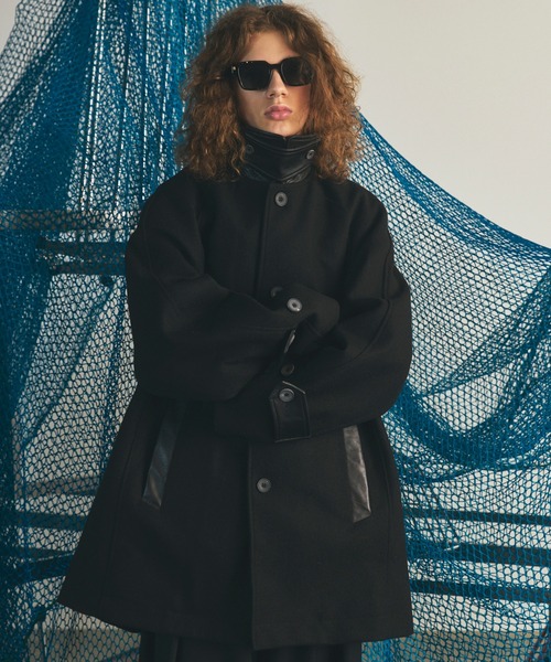 MAISON SPECIAL(メゾンスペシャル)の「《UNISEX》シープレザーメルトンコンビプライムオーバーハーフコート/Sheep Leather Melton Combination Prime-Over Half Coat【MAISON SPECIAL/メゾンスペシャル】(チェスターコート・メンズ・ブラック・2/1/0)」の1枚目の写真