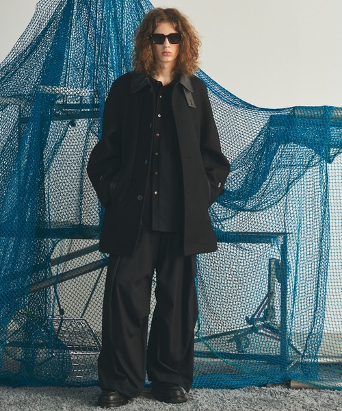 MAISON SPECIAL(メゾンスペシャル)の「《UNISEX》シープレザーメルトンコンビプライムオーバーハーフコート/Sheep Leather Melton Combination Prime-Over Half Coat【MAISON SPECIAL/メゾンスペシャル】(チェスターコート・メンズ・ブラック・2/1/0)」の2枚目の写真