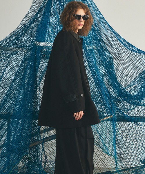 MAISON SPECIAL(メゾンスペシャル)の「《UNISEX》シープレザーメルトンコンビプライムオーバーハーフコート/Sheep Leather Melton Combination Prime-Over Half Coat【MAISON SPECIAL/メゾンスペシャル】(チェスターコート・メンズ・ブラック・2/1/0)」の4枚目の写真