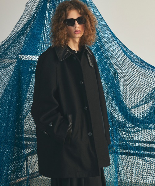 MAISON SPECIAL(メゾンスペシャル)の「《UNISEX》シープレザーメルトンコンビプライムオーバーハーフコート/Sheep Leather Melton Combination Prime-Over Half Coat【MAISON SPECIAL/メゾンスペシャル】(チェスターコート・メンズ・ブラック・2/1/0)」の6枚目の写真