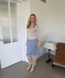 SUEDE PUNCHED MIDI SKIRT (BLUE)