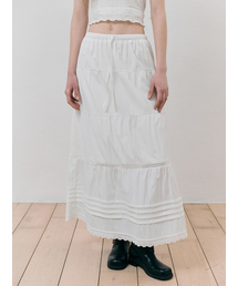 Pintuck Lace Tiered Skirt, White