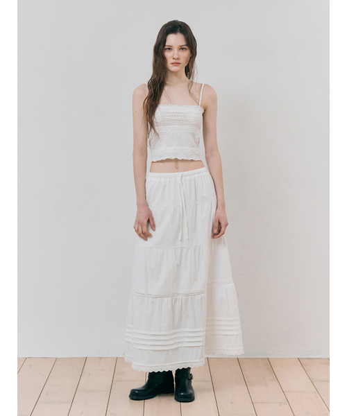 ETMON(エトモン)の「Pintuck Lace Tiered Skirt, White(スカート・レディース・その他・FREE)」の2枚目の写真