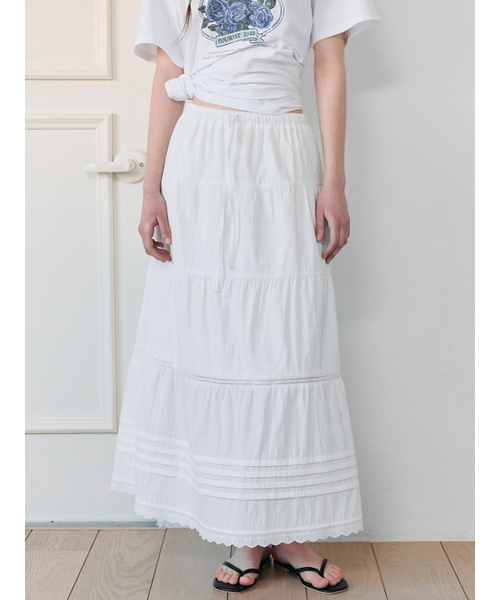 ETMON(エトモン)の「Pintuck Lace Tiered Skirt, White(スカート・レディース・その他・FREE)」の3枚目の写真