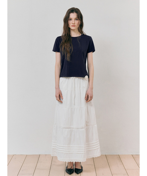 ETMON(エトモン)の「Pintuck Lace Tiered Skirt, White(スカート・レディース・その他・FREE)」の4枚目の写真