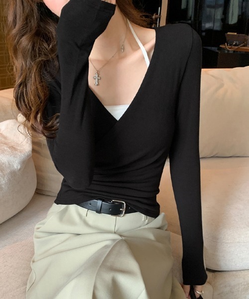 LEMOA(レモア)の「カシュクール風レイヤード長袖リブカットソー(Tシャツ/カットソー・レディース・ブラック/ダークブラウン/ベージュ/グレイッシュベージュ・MEDIUM/LARGE/X-LARGE)」の12枚目の写真