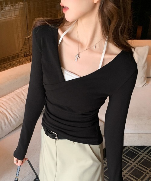 LEMOA(レモア)の「カシュクール風レイヤード長袖リブカットソー(Tシャツ/カットソー・レディース・ブラック/ダークブラウン/ベージュ/グレイッシュベージュ・MEDIUM/LARGE/X-LARGE)」の11枚目の写真