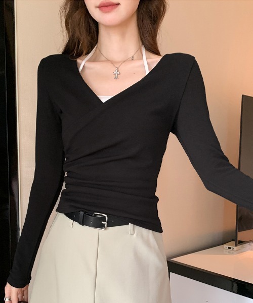 LEMOA(レモア)の「カシュクール風レイヤード長袖リブカットソー(Tシャツ/カットソー・レディース・ブラック/ダークブラウン/ベージュ/グレイッシュベージュ・MEDIUM/LARGE/X-LARGE)」の10枚目の写真
