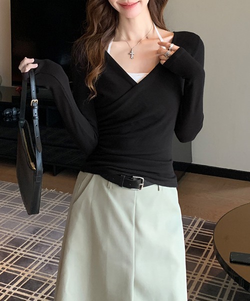 LEMOA(レモア)の「カシュクール風レイヤード長袖リブカットソー(Tシャツ/カットソー・レディース・ブラック/ダークブラウン/ベージュ/グレイッシュベージュ・MEDIUM/LARGE/X-LARGE)」の9枚目の写真