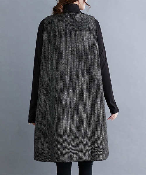 Doux Belle（ドゥーベル）の「ヘリンボーン柄Vネックジャンパースカート（ジャンパースカート・レディース・ダークグレー・X-LARGE/LARGE/MEDIUM）」の10枚目の写真