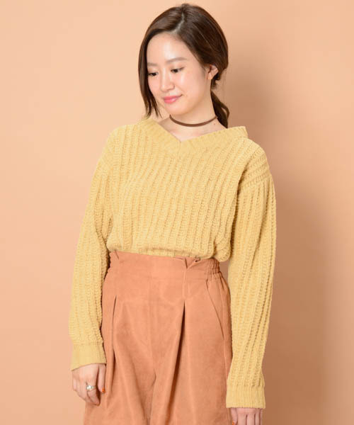 mystic(ミスティック)の「モールニット(ニット/セーター・レディース・イエロー/アイボリー/ブラック/ブルー・フリ-)」の1枚目の写真