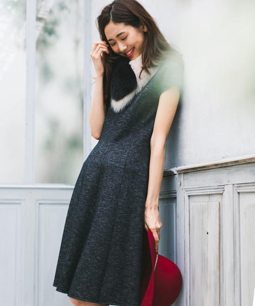 Anayi アナイ の 杢ニットツイルフレアワンピース ワンピース Wear