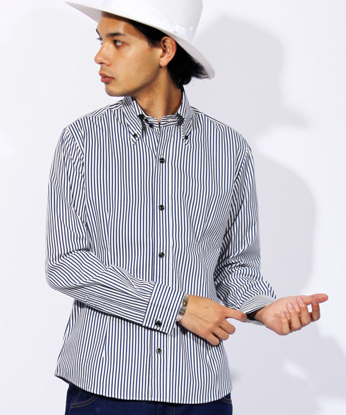 8(eight)(エイト)の「ストライプ 長袖シャツ 日本製(シャツ/ブラウス・メンズ・ネイビー/ブラック/レッド・LARGE/MEDIUM/X-LARGE)」の3枚目の写真