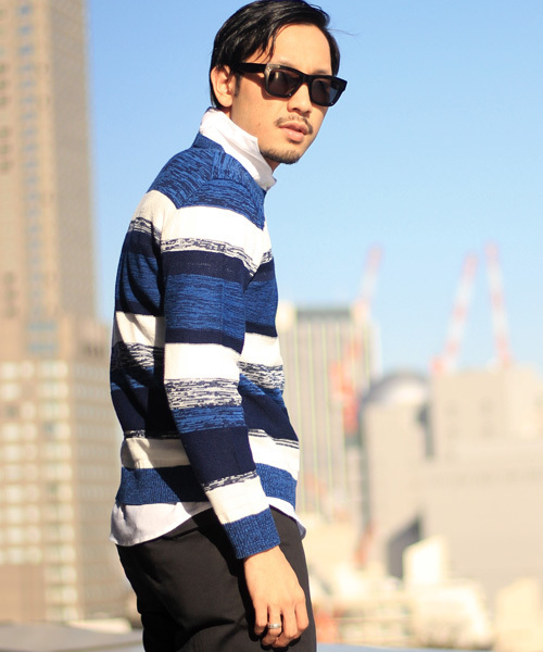 ESSENTIAL GARMENT MEN'S BIGI（エッセンシャルガーメントメンズビギ）の「クルーネック マルチボーダーニット/リネン×コットン（ニット/セーター・メンズ・ネイビー/ベージュ/ブルー系その他・MEDIUM/SMALL/LARGE）」の3枚目の写真