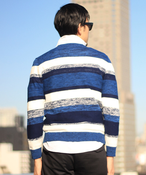 ESSENTIAL GARMENT MEN'S BIGI（エッセンシャルガーメントメンズビギ）の「クルーネック マルチボーダーニット/リネン×コットン（ニット/セーター・メンズ・ネイビー/ベージュ/ブルー系その他・MEDIUM/SMALL/LARGE）」の7枚目の写真