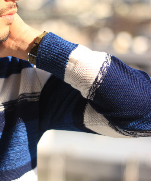 ESSENTIAL GARMENT MEN'S BIGI（エッセンシャルガーメントメンズビギ）の「クルーネック マルチボーダーニット/リネン×コットン（ニット/セーター・メンズ・ネイビー/ベージュ/ブルー系その他・MEDIUM/SMALL/LARGE）」の8枚目の写真