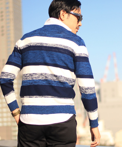 ESSENTIAL GARMENT MEN'S BIGI（エッセンシャルガーメントメンズビギ）の「クルーネック マルチボーダーニット/リネン×コットン（ニット/セーター・メンズ・ネイビー/ベージュ/ブルー系その他・MEDIUM/SMALL/LARGE）」の14枚目の写真