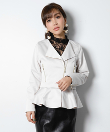 EIMY ISTOIRE | peplum collarless riders jacket(ライダースジャケット)