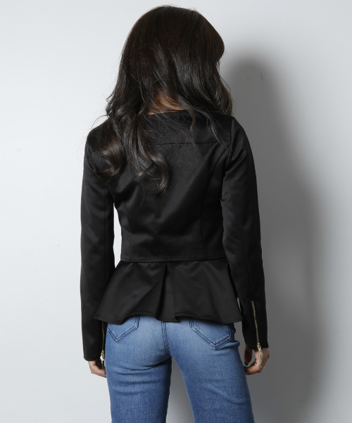 EIMY ISTOIRE（エイミーイストワール）の「peplum collarless riders jacket（ライダースジャケット・レディース・ブラック/ベージュ/オレンジ・FREE）」の6枚目の写真