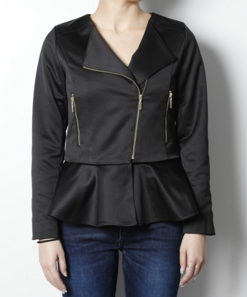 EIMY ISTOIRE（エイミーイストワール）の「peplum collarless riders jacket（ライダースジャケット・レディース・ブラック/ベージュ/オレンジ・FREE）」の8枚目の写真