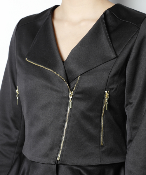 EIMY ISTOIRE（エイミーイストワール）の「peplum collarless riders jacket（ライダースジャケット・レディース・ブラック/ベージュ/オレンジ・FREE）」の9枚目の写真