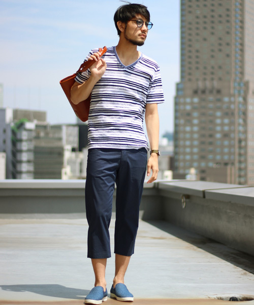 MEN'S BIGI（メンズビギ）の「ストレッチクロップドパンツ（COOL MAX）/7分丈（チノパンツ・メンズ・サックスブルー/グレー/ネイビー/ベージュ/ホワイト・S/M/SS/L）」の17枚目の写真