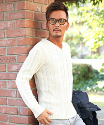 LUXSTYLE | ケーブル編みVネックニットソー(ニット/セーター)