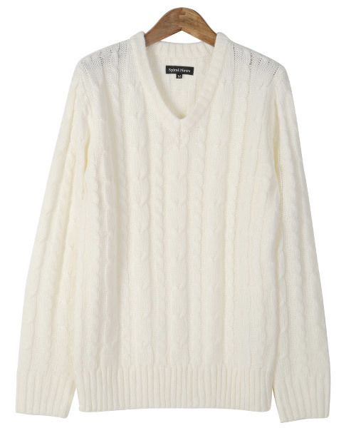 LUXSTYLE（ラグスタイル）の「ケーブル編みVネックニットソー（ニット/セーター・メンズ・ブラック/オフホワイト/ネイビー/ベージュ/サックスブルー/ホワイト×ブラック/ミックスグレー/ホワイト系その他/ブラック系その他/ブラック系その他2/ホワイト×ネイビー/ブルー系その他/ブラック系その他3/ブルー系その他3/ブルー系その他2/ダークネイビー/チャコール・XL/M/L）」の18枚目の写真