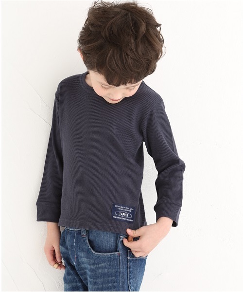 Tappet（タペット）の「[80-160]ワッフル9分袖Tシャツ（Tシャツ/カットソー・キッズ・マスタード/カーキ/ネイビー/ピンク・80ｃｍ/90cm/100cm/110cm/120cm/130cm/140cm/150cm/160cm）」の3枚目の写真