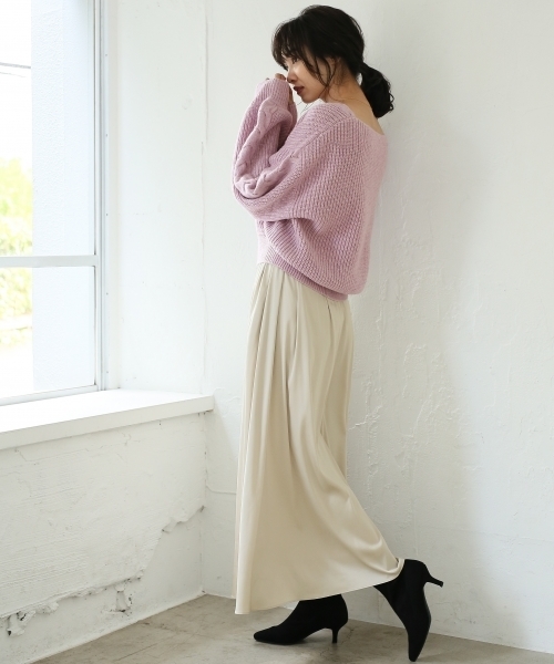 A part by（アパートバイ）の「Pサテンギャザーマキシスカート 775794 （スカート・レディース・マスタード/ライトグレー/ブラック/ブラウン系その他/グリーン/ライトパープル・FREE）」の7枚目の写真