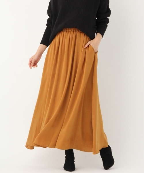 A part by（アパートバイ）の「Pサテンギャザーマキシスカート 775794 （スカート・レディース・マスタード/ライトグレー/ブラック/ブラウン系その他/グリーン/ライトパープル・FREE）」の12枚目の写真