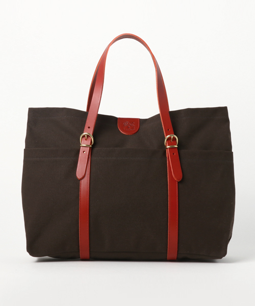 IL BISONTE（イルビゾンテ）の「IL BISONTE / CANVAS x LEATHER / TOTE BAG（トートバッグ・レディース・ネイビー/オリーブ/ブラウン系その他/ブラック系その他/ブラック×ブラック/グリーン系その他/ブラウン/ダークブラウン/レッド/ブラウン系その他2・FREE）」の4枚目の写真