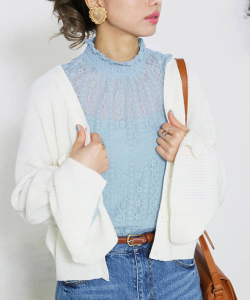 reca(レカ)の「キャンディースリーブレーストップス(シャツ/ブラウス・レディース・アイボリー/ブラック/ミント/サックスブルー・M)」の4枚目の写真