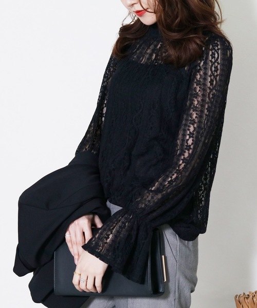 reca(レカ)の「キャンディースリーブレーストップス(シャツ/ブラウス・レディース・アイボリー/ブラック/ミント/サックスブルー・M)」の3枚目の写真