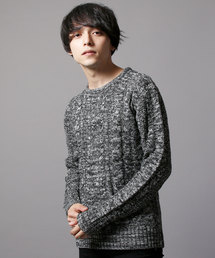 5GGアクリルフィッシャーマンケーブルクルーネックニット
