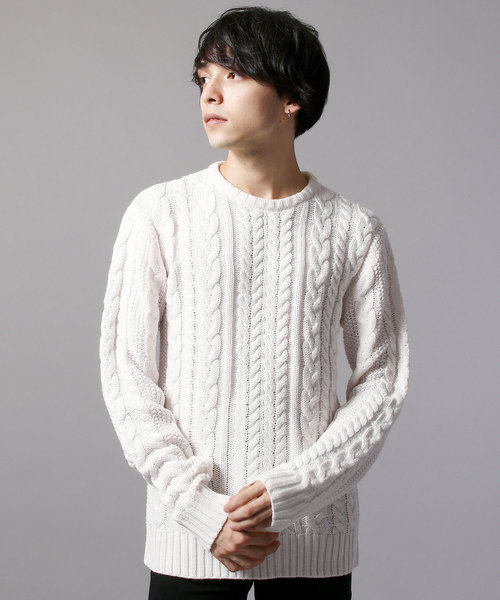 ASTRONOMY(アストロノミー)の「5GGアクリルフィッシャーマンケーブルクルーネックニット(ニット/セーター)」|ホワイト