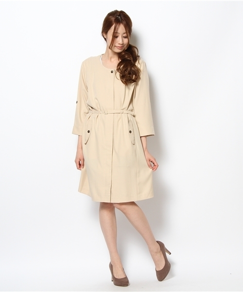 Soareak（ソアリーク）の「2WAYノーカラーコートワンピース（ワンピース・レディース・ベージュ/ネイビー/ライトピンク/ライトグリーン・FREE）」の2枚目の写真
