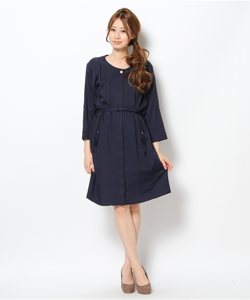 Soareak（ソアリーク）の「2WAYノーカラーコートワンピース（ワンピース・レディース・ベージュ/ネイビー/ライトピンク/ライトグリーン・FREE）」の4枚目の写真