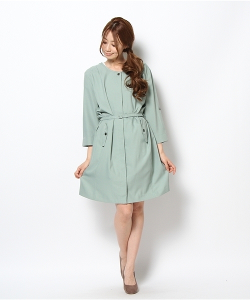 Soareak（ソアリーク）の「2WAYノーカラーコートワンピース（ワンピース・レディース・ベージュ/ネイビー/ライトピンク/ライトグリーン・FREE）」の3枚目の写真