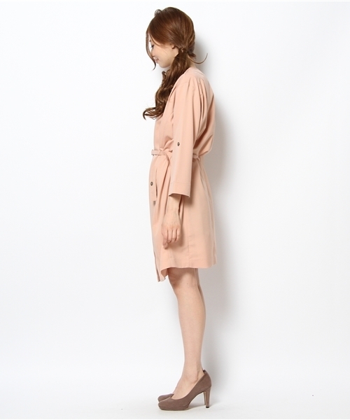 Soareak（ソアリーク）の「2WAYノーカラーコートワンピース（ワンピース・レディース・ベージュ/ネイビー/ライトピンク/ライトグリーン・FREE）」の6枚目の写真
