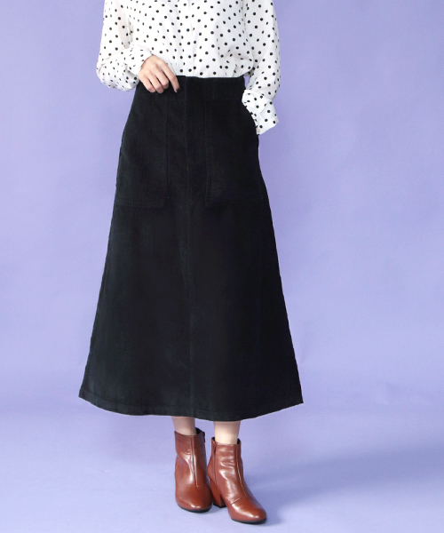 SESTO（セスト）の「コーデュロイロングスカート（スカート・レディース・ブラック/ベージュ/グレー/カーキ/ピンク/オレンジ/キャメル・M）」の2枚目の写真